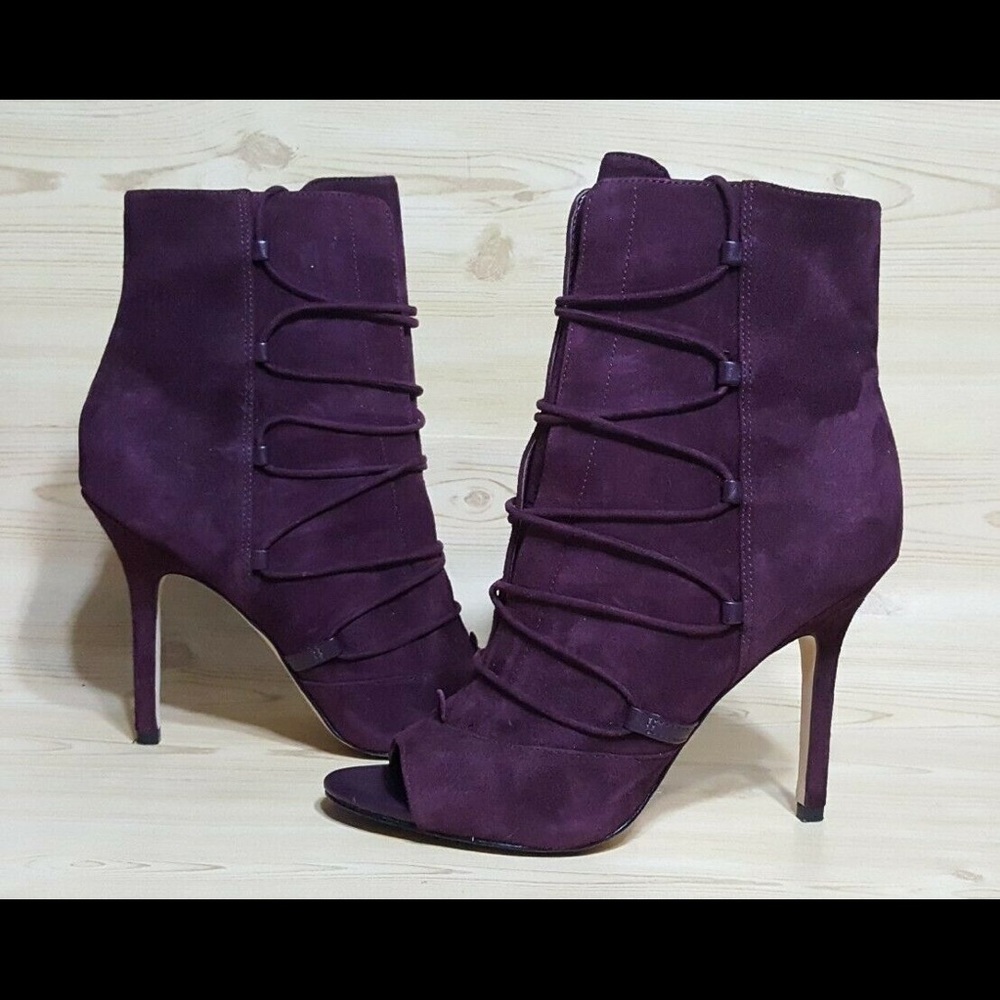 Sam Edelman Peep Toe Burgundy Suede Booties 7